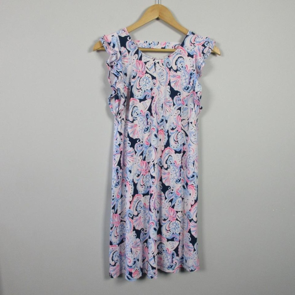 Lilly Pulitzer Dani Dress XS For Shore High Tide Blue Coral Rayon Coastal 280